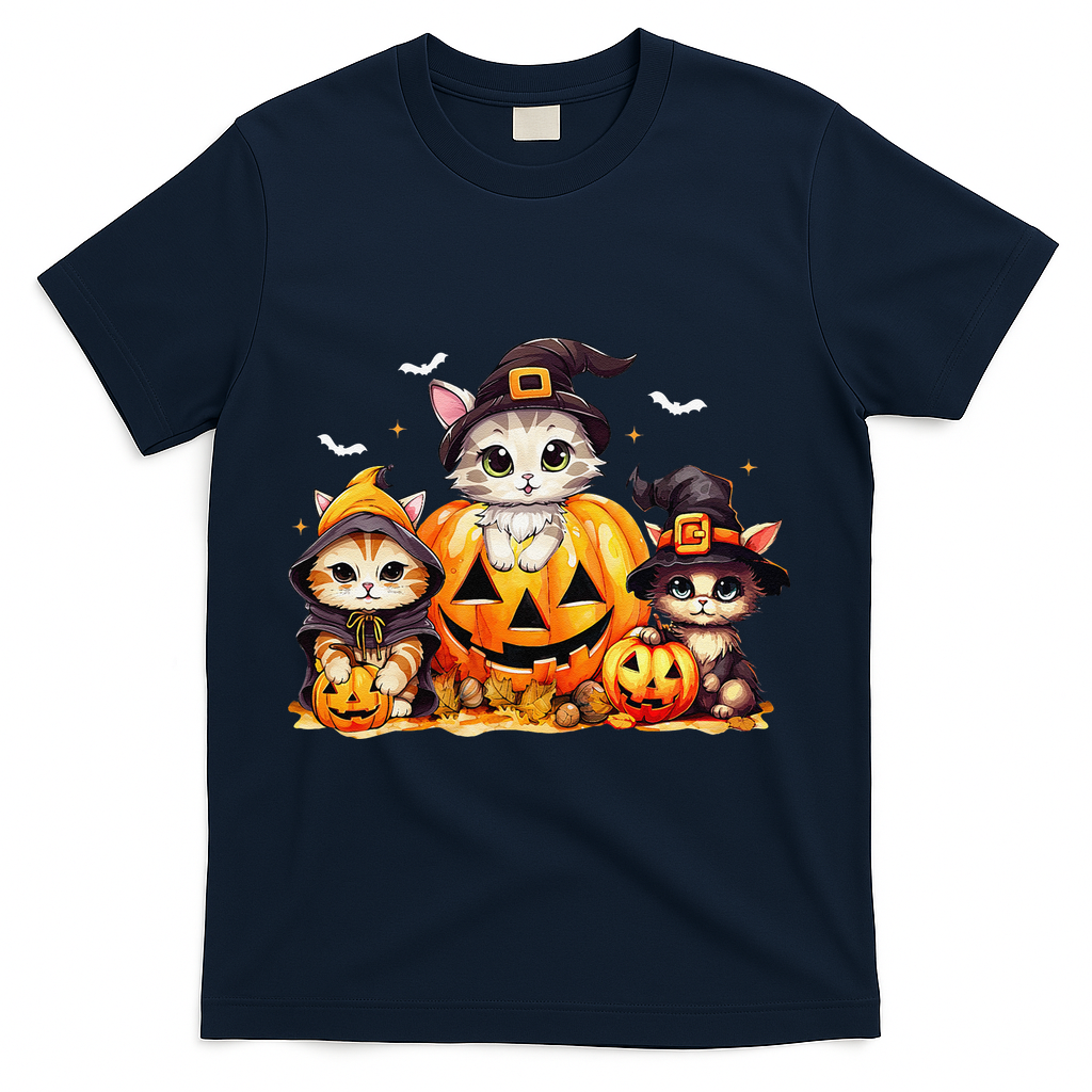 Halloween Cat Pumpkin Spooky Season Gift T-Shirt - Navy