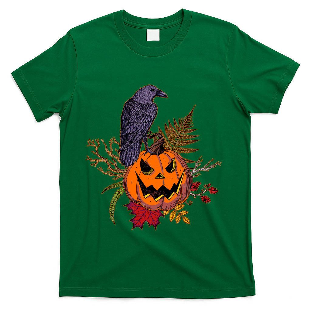 Halloween Crow Raven Pumpkin Fall Autumn Lover T-Shirt - Green