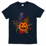 Halloween Crow Raven Pumpkin Fall Autumn Lover T-Shirt - Navy