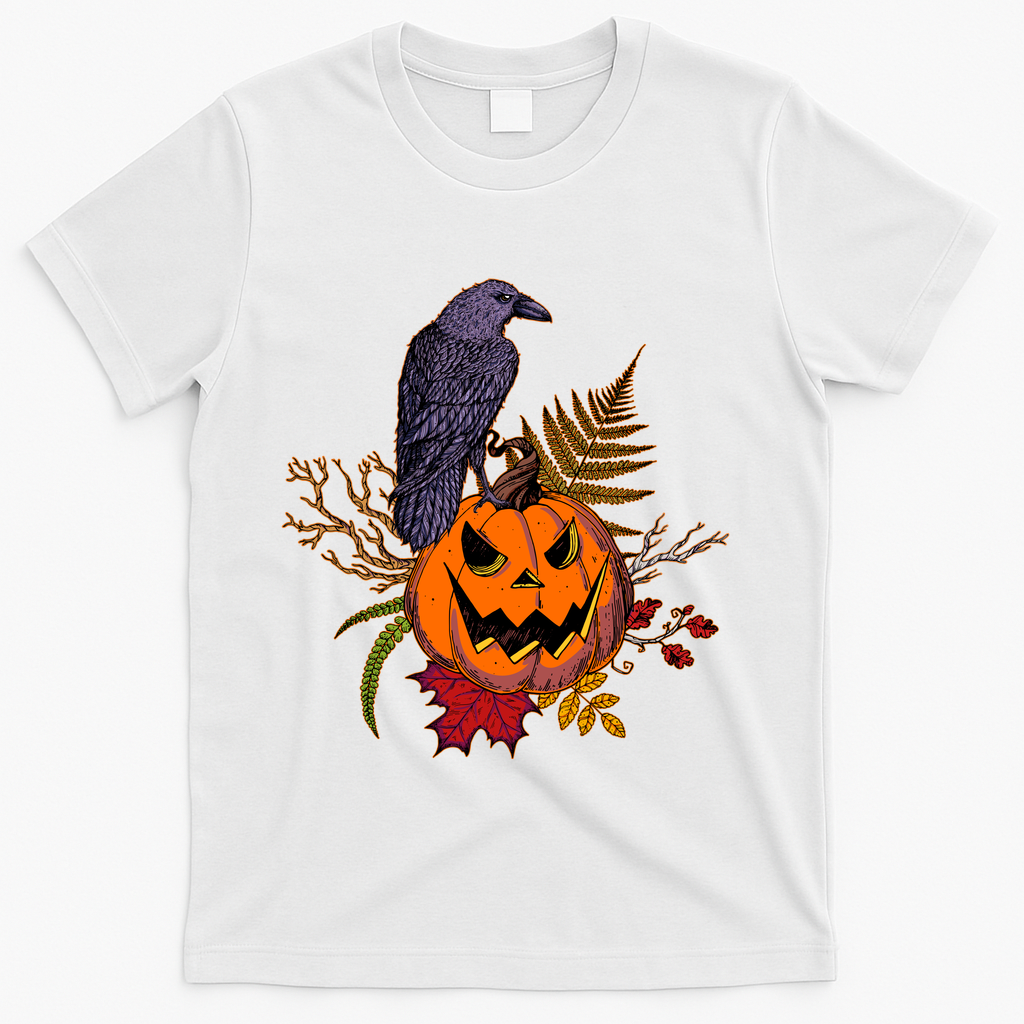 Halloween Crow Raven Pumpkin Fall Autumn Lover T-Shirt - White