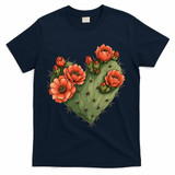 Heart Cactus Red Flower T-Shirt - Navy