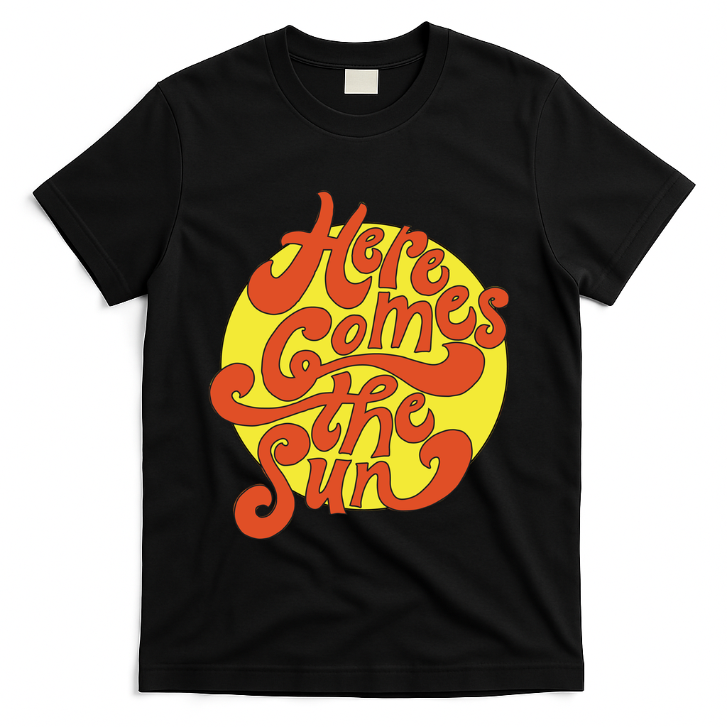Here Comes The Sun Summer Beach Retro T-Shirt - Black