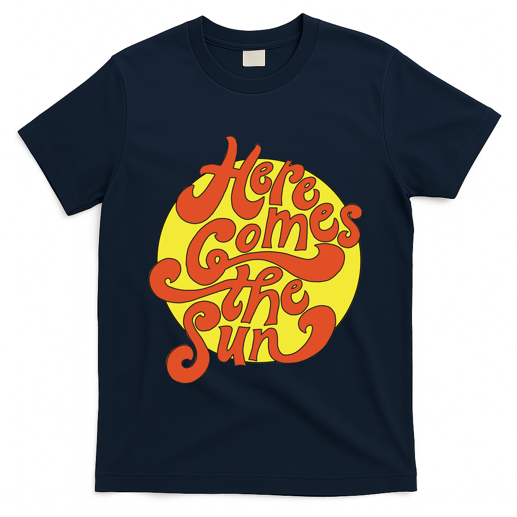 Here Comes The Sun Summer Beach Retro T-Shirt - Navy