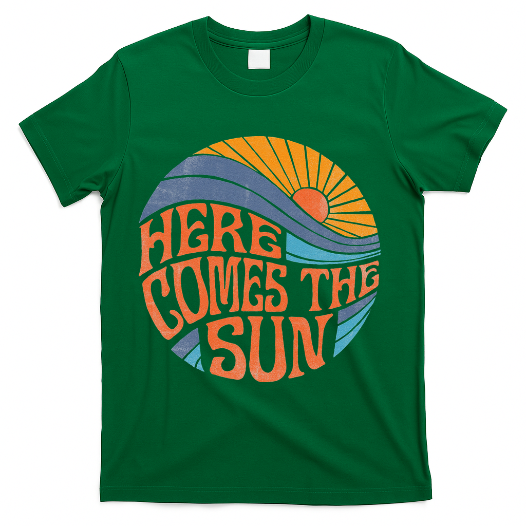 Here Comes The Sun Vintage Retro Sixties Surf Summer Beach T-Shirt - Green