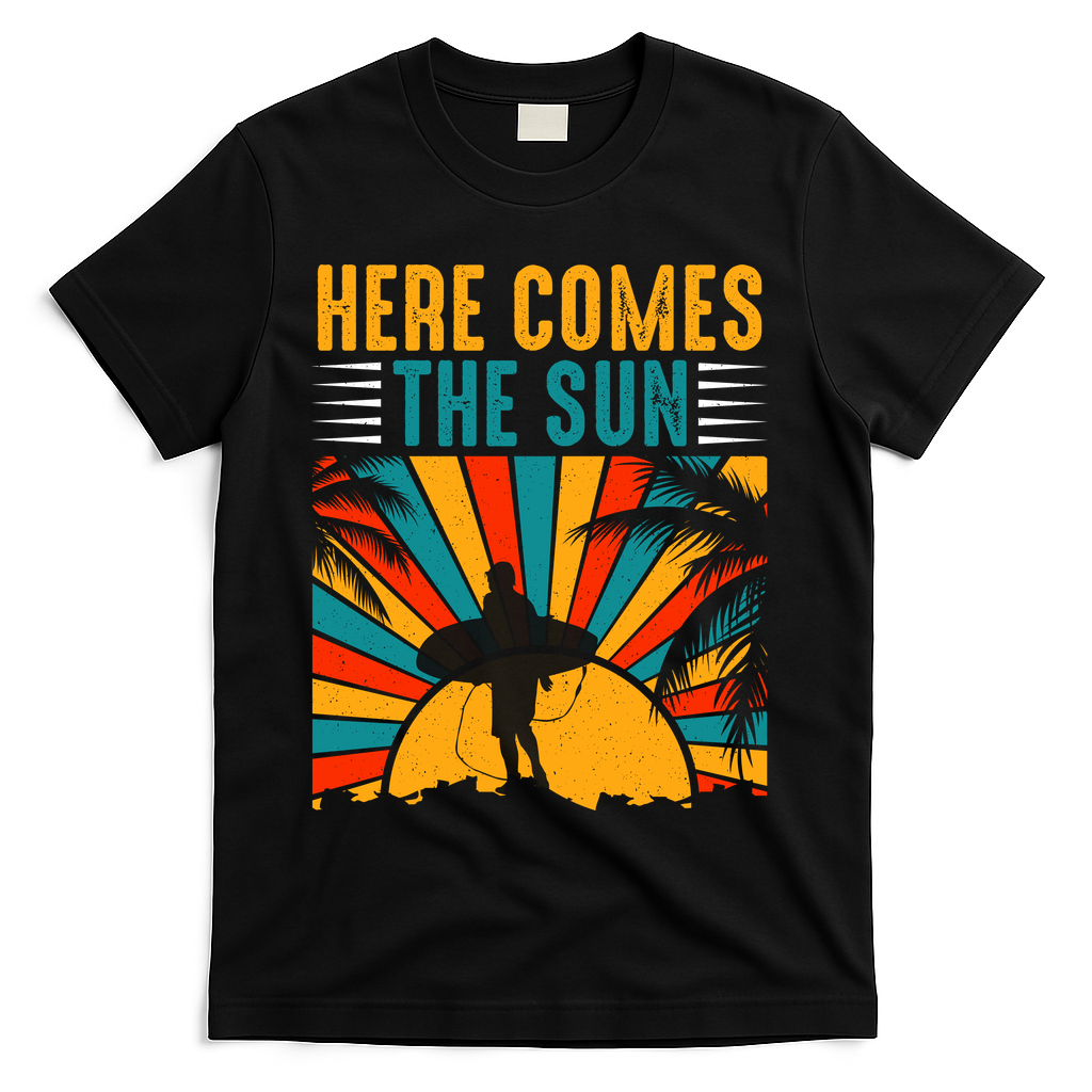 Here Comes The Sun | Surfing Summer Surf Surfer Gift T-Shirt - Black