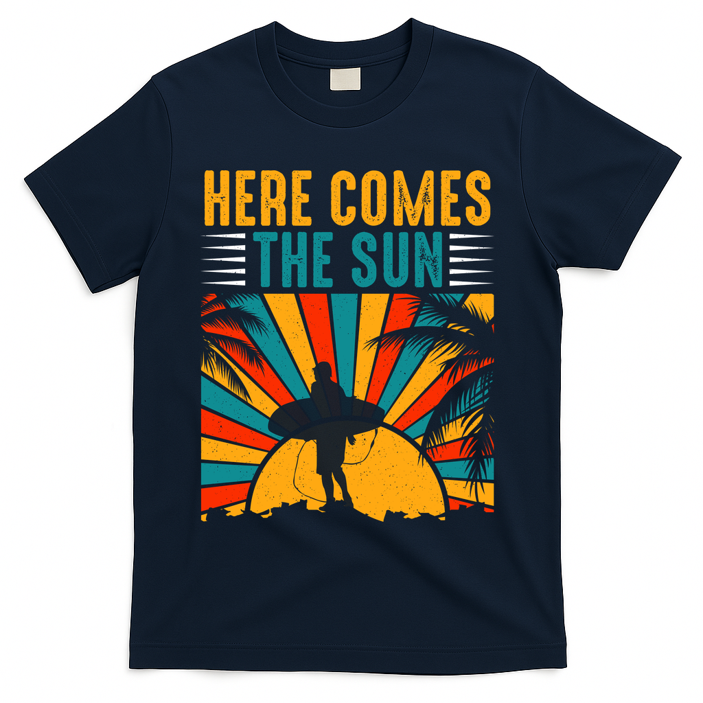 Here Comes The Sun | Surfing Summer Surf Surfer Gift T-Shirt - Navy