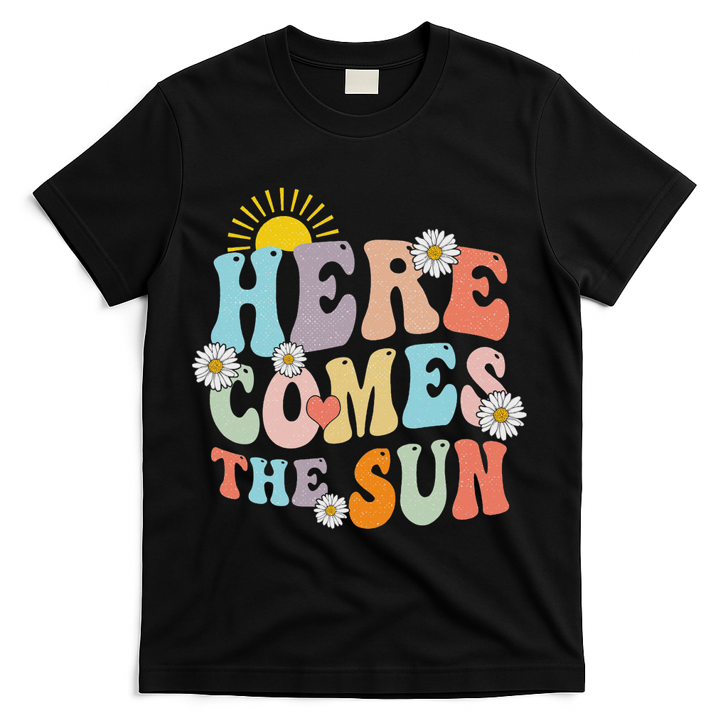 Here Comes The Sun Summer Vacation Beach Family Matching T-Shirt - Black