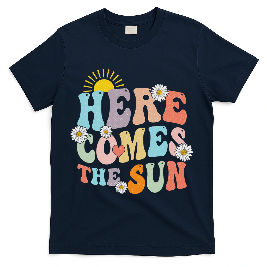Here Comes The Sun Summer Vacation Beach Family Matching T-Shirt - Navy