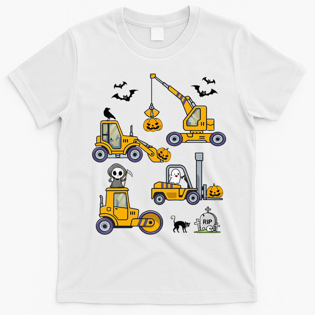 Halloween Construction Vehicles Truck Pumpkin  T-Shirt - White