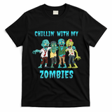 Halloween Chillin With My Zombies Funny T-Shirt - Black