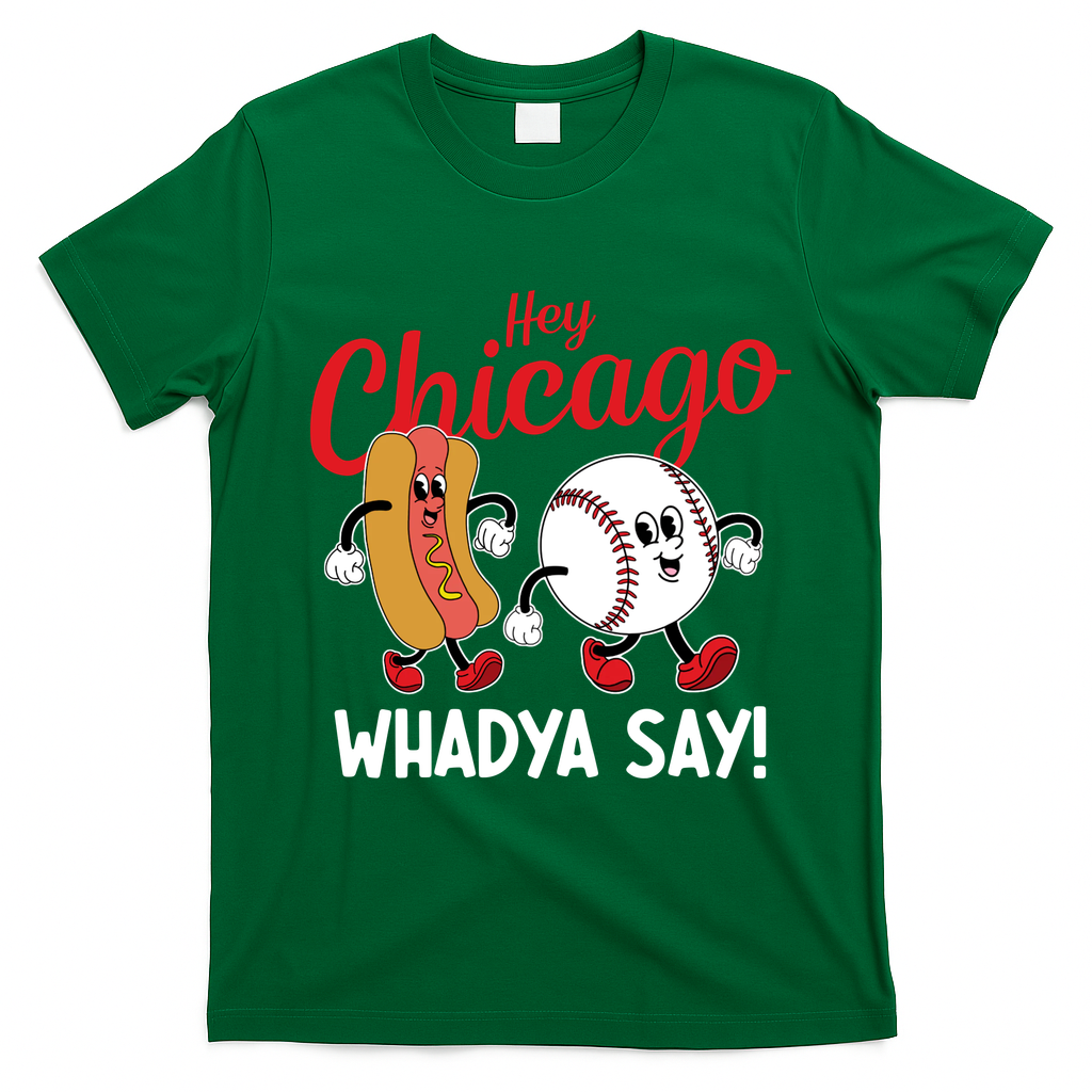 Hey Chicago Whadya Say Baseball And Hot Dog Funny Retro T-Shirt - Irish Green