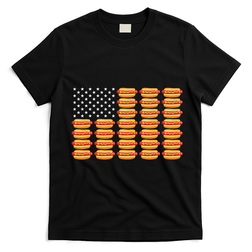 Hot Dog American Flag July 4th Patriotic Summer BBQ Funny T-Shirt - Black