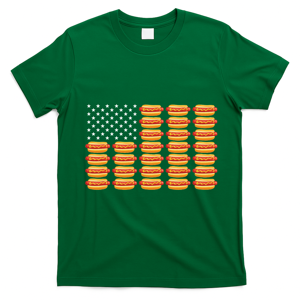 Hot Dog American Flag July 4th Patriotic Summer BBQ Funny T-Shirt - Irish Green