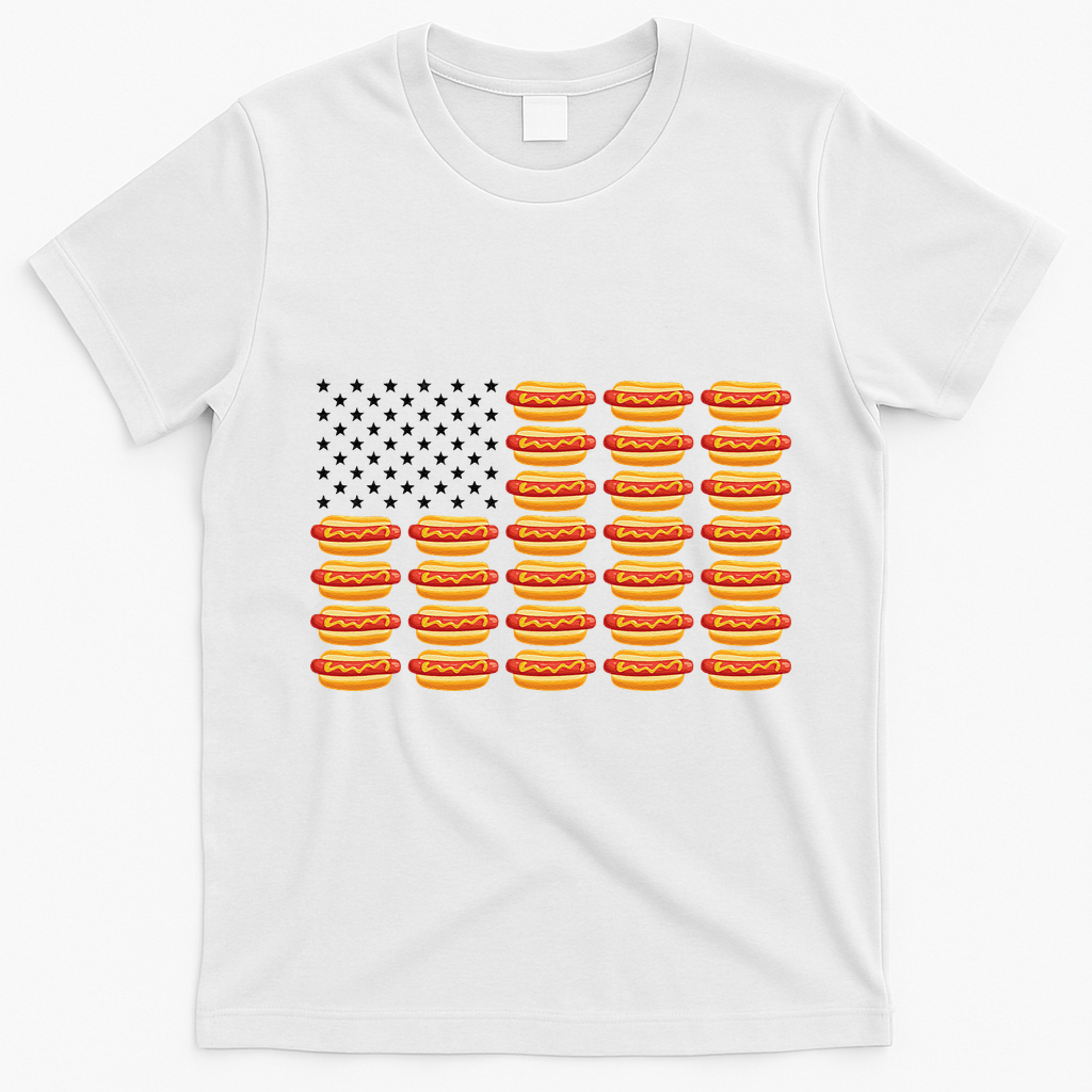 Hot Dog American Flag July 4th Patriotic Summer BBQ Funny T-Shirt - White