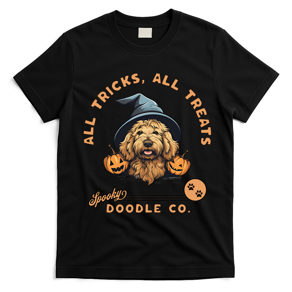 Halloween Dog All Tricks All Treats Spooky Doodle Co T-Shirt - Black