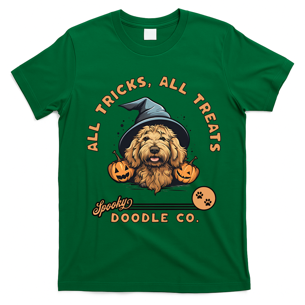Halloween Dog All Tricks All Treats Spooky Doodle Co T-Shirt - Irish Green