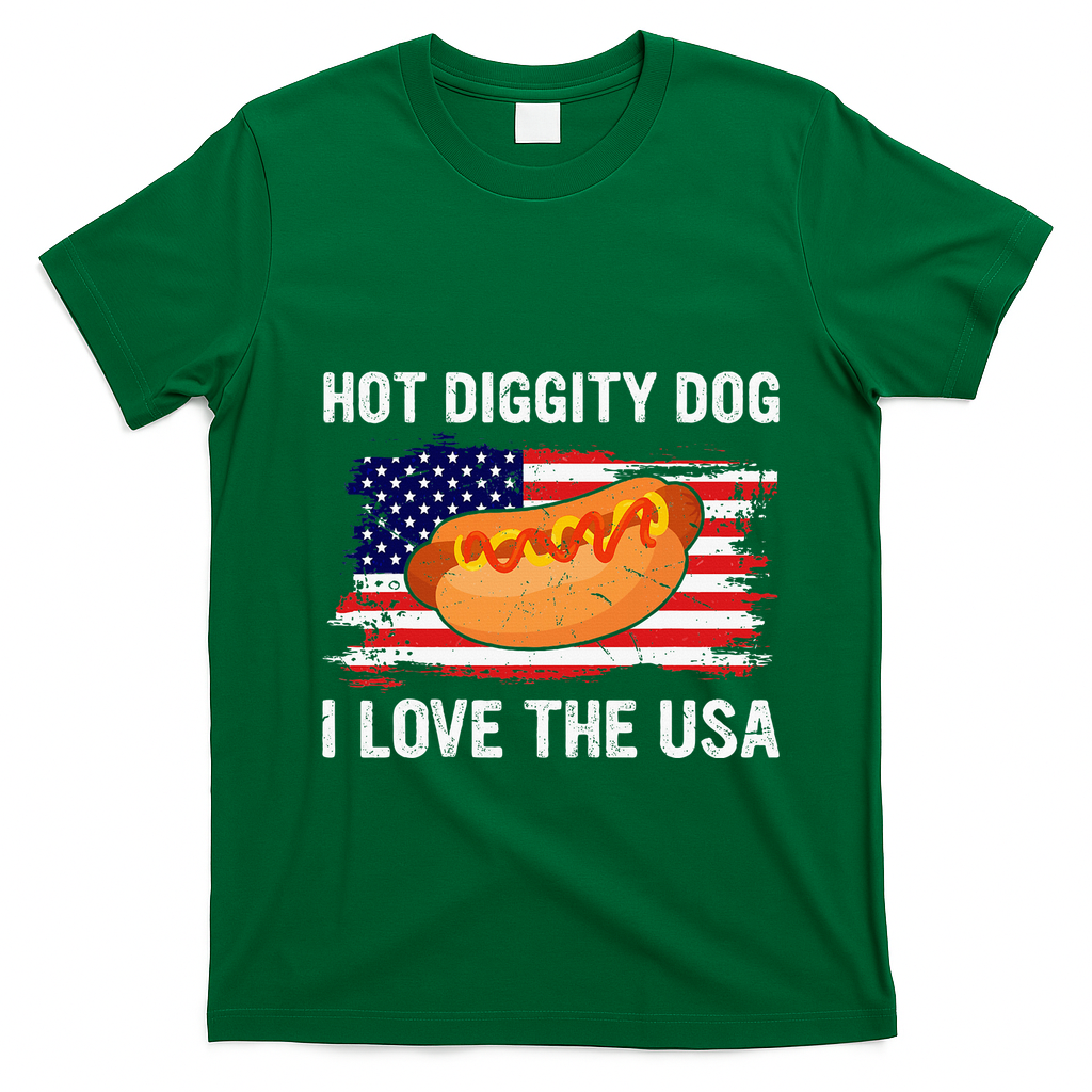 Hot Diggity Dog I Love Usa Funny T-Shirt - Irish Green