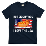Hot Diggity Dog I Love Usa Funny T-Shirt - Navy Blue