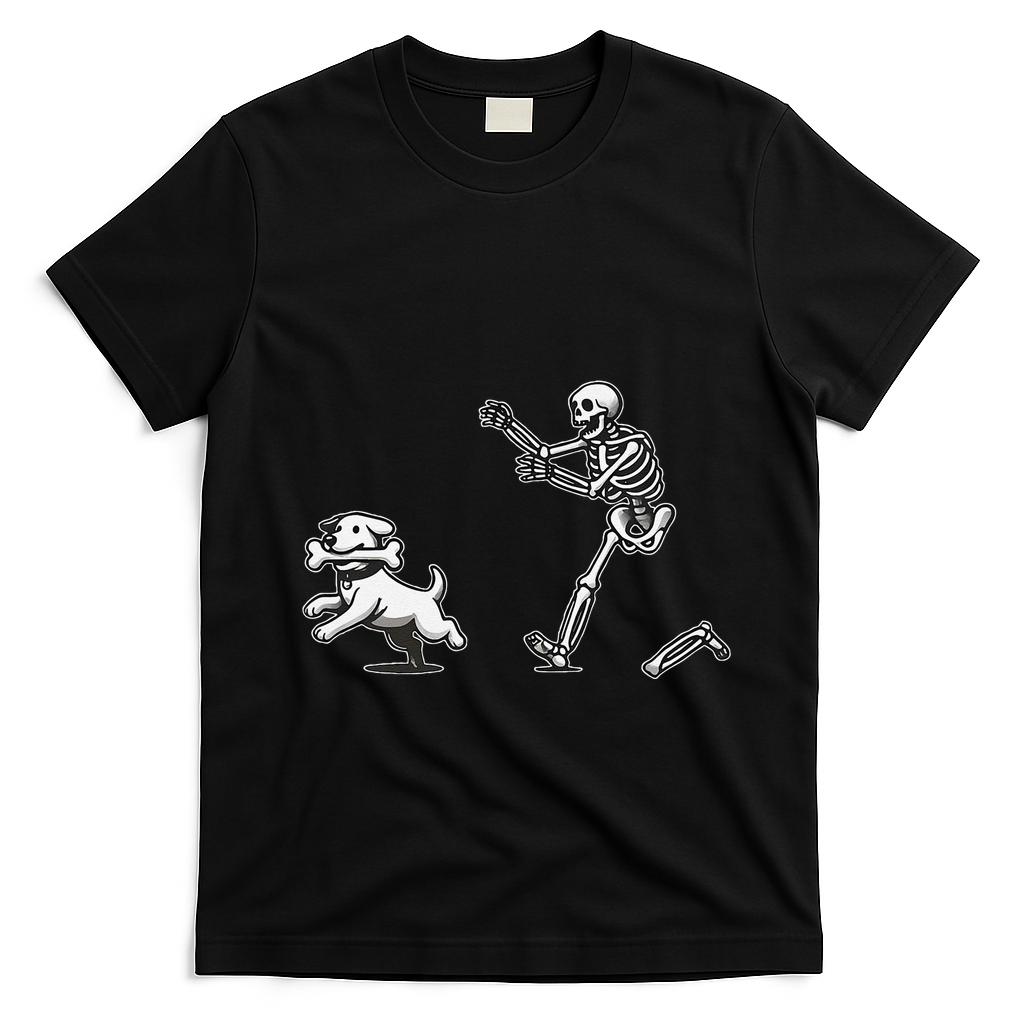 Halloween Dog Funny Skeleton Skeleton Chasing Dog Gift T-Shirt - Black