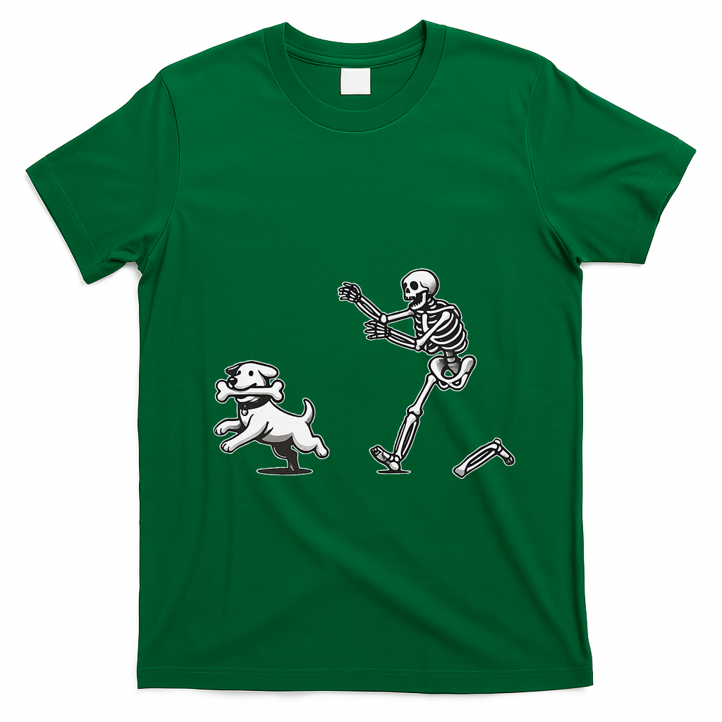 Halloween Dog Funny Skeleton Skeleton Chasing Dog Gift T-Shirt - Irish Green
