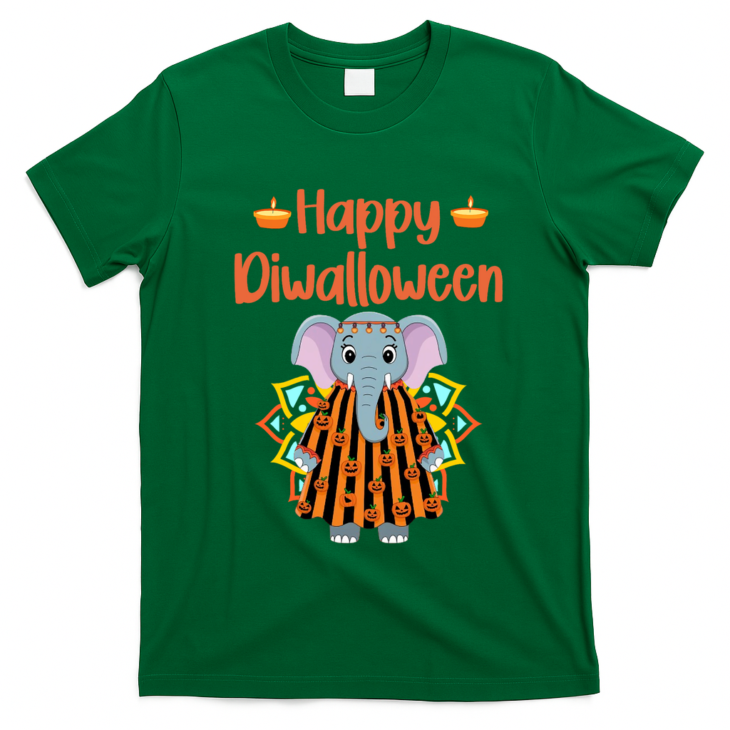 Happy Diwalloween Halloween Diwali Pumpkin Lantern Deepaval T-Shirt - Irish Green