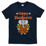Happy Diwalloween Halloween Diwali Pumpkin Lantern Deepaval T-Shirt - Navy Blue