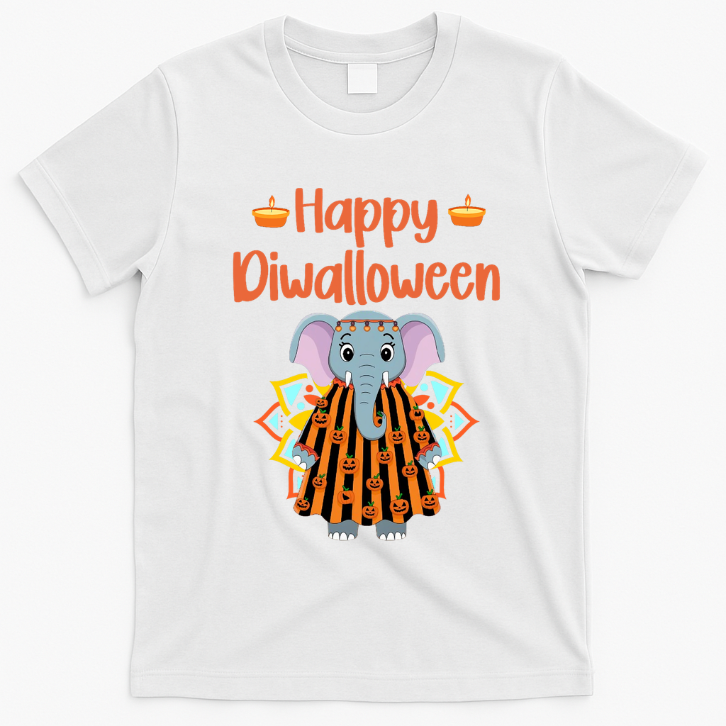 Happy Diwalloween Halloween Diwali Pumpkin Lantern Deepaval T-Shirt - White