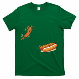 Hot Dog Jumping Into Bun Sausage BBQ T-Shirt - Green