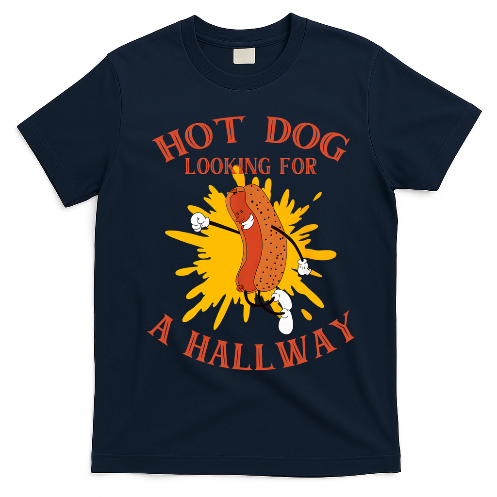 Hot Dog Looking For A Hallway Apparel T-Shirt - Navy Blue
