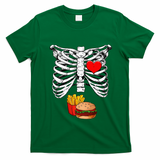 Halloween Dad Skeleton Pregnancy Hamburger Fries Xray Funny T-Shirt - Irish Green