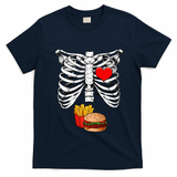 Halloween Dad Skeleton Pregnancy Hamburger Fries Xray Funny T-Shirt - Navy Blue