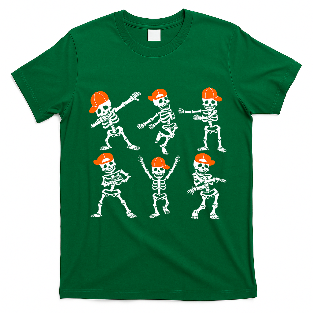 Halloween Dancing Skeleton Cap Funny T-Shirt - Irish Green