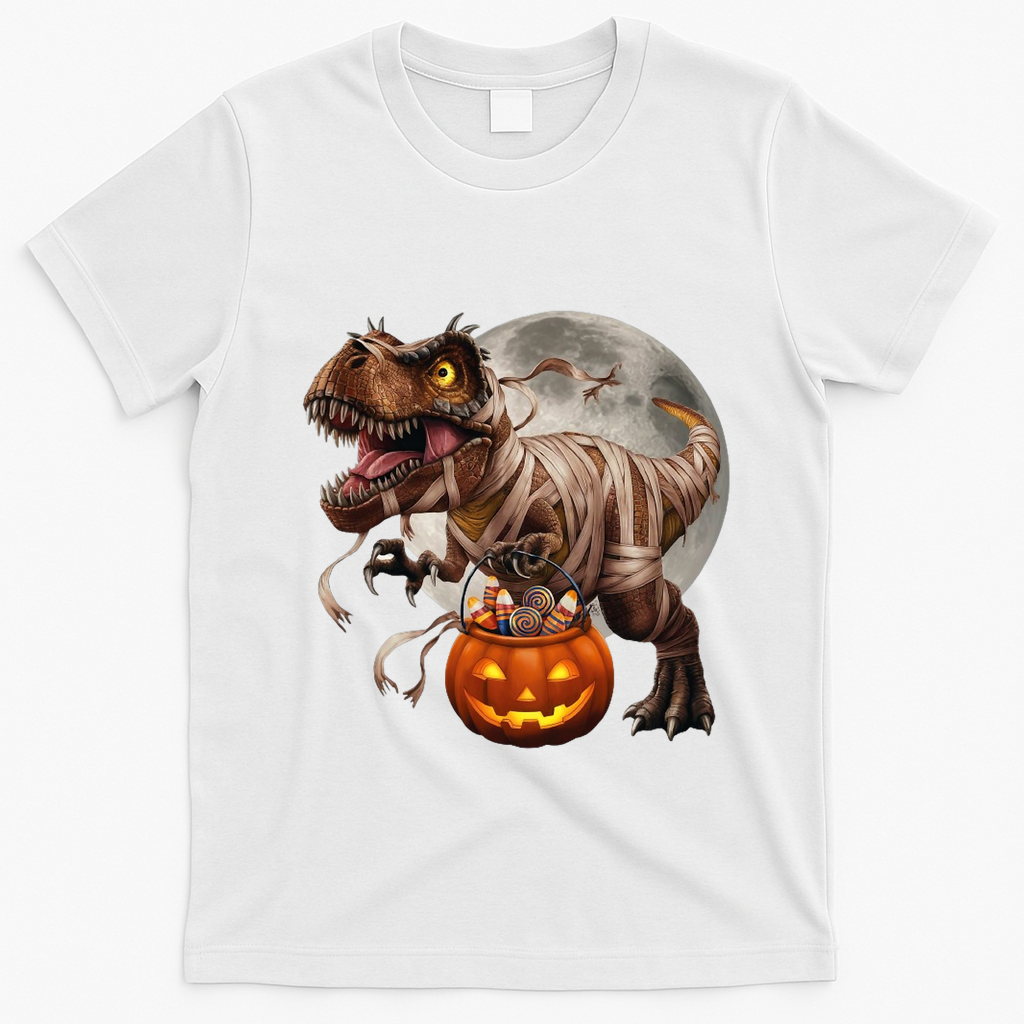 Halloween Dinosaur T Rex Pumpkin T-Shirt - White