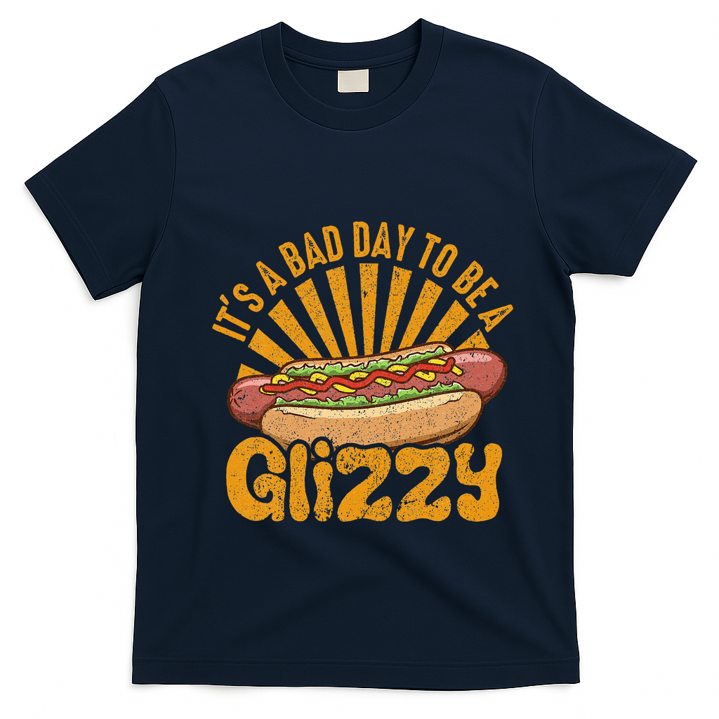 Hot Dog Vintage Funny Saying It?S A Bad Day To Be A Glizzy T-Shirt - Navy Blue