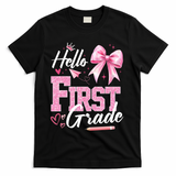 Hello First 1st Grade First Day Of School Coquette Teacher T-Shirt - Black
