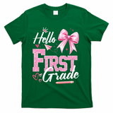 Hello First 1st Grade First Day Of School Coquette Teacher T-Shirt - Green
