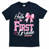 Hello First 1st Grade First Day Of School Coquette Teacher T-Shirt - Navy