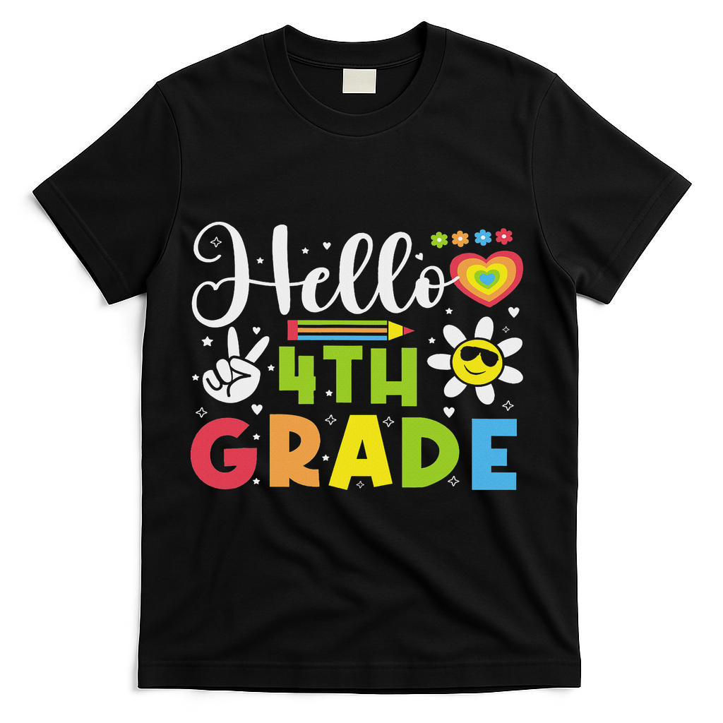 Hello Fourth 4th Grade Happy First Day Of School T-Shirt - Black