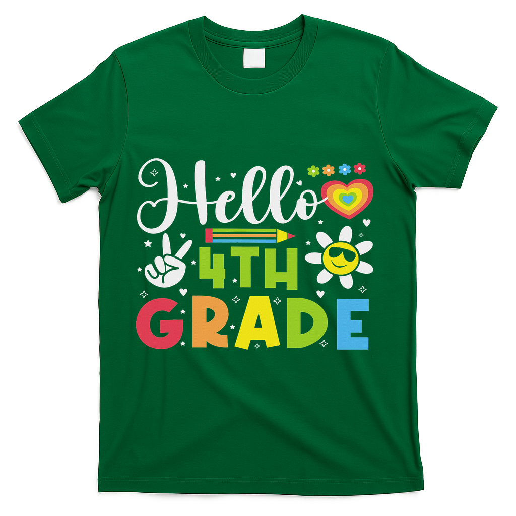 Hello Fourth 4th Grade Happy First Day Of School T-Shirt - Green
