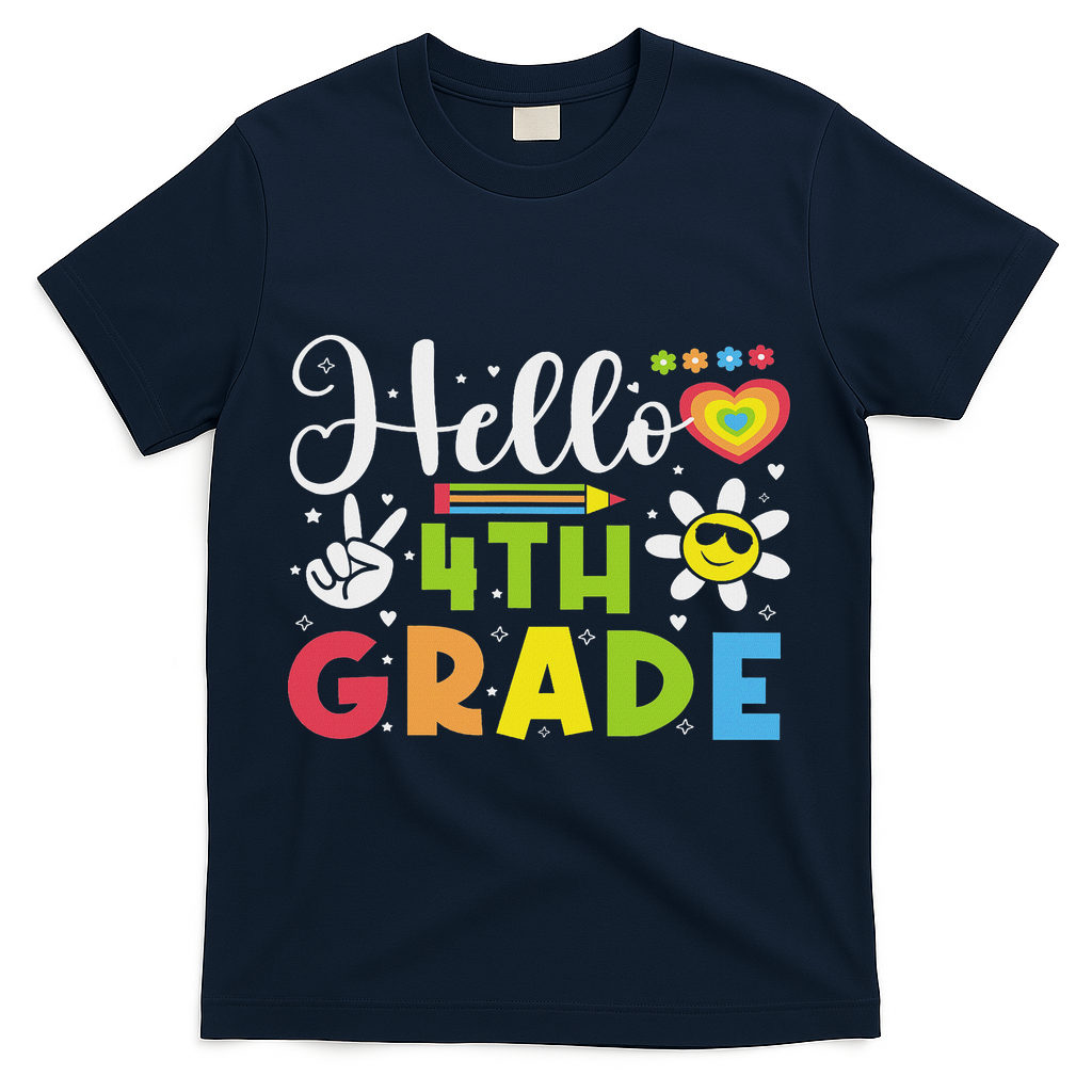 Hello Fourth 4th Grade Happy First Day Of School T-Shirt - Navy