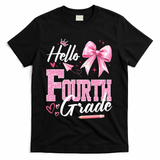 Hello Fourth 4th Grade First Day Of School Coquette Teacher T-Shirt - Black