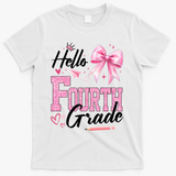 Hello Fourth 4th Grade First Day Of School Coquette Teacher T-Shirt - White