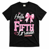 Hello Fifth 5th Grade First Day Of School Coquette Teacher T-Shirt - Black