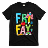 Happy Friyay Coquette Bow Friday Weekend Teacher T-Shirt - Black