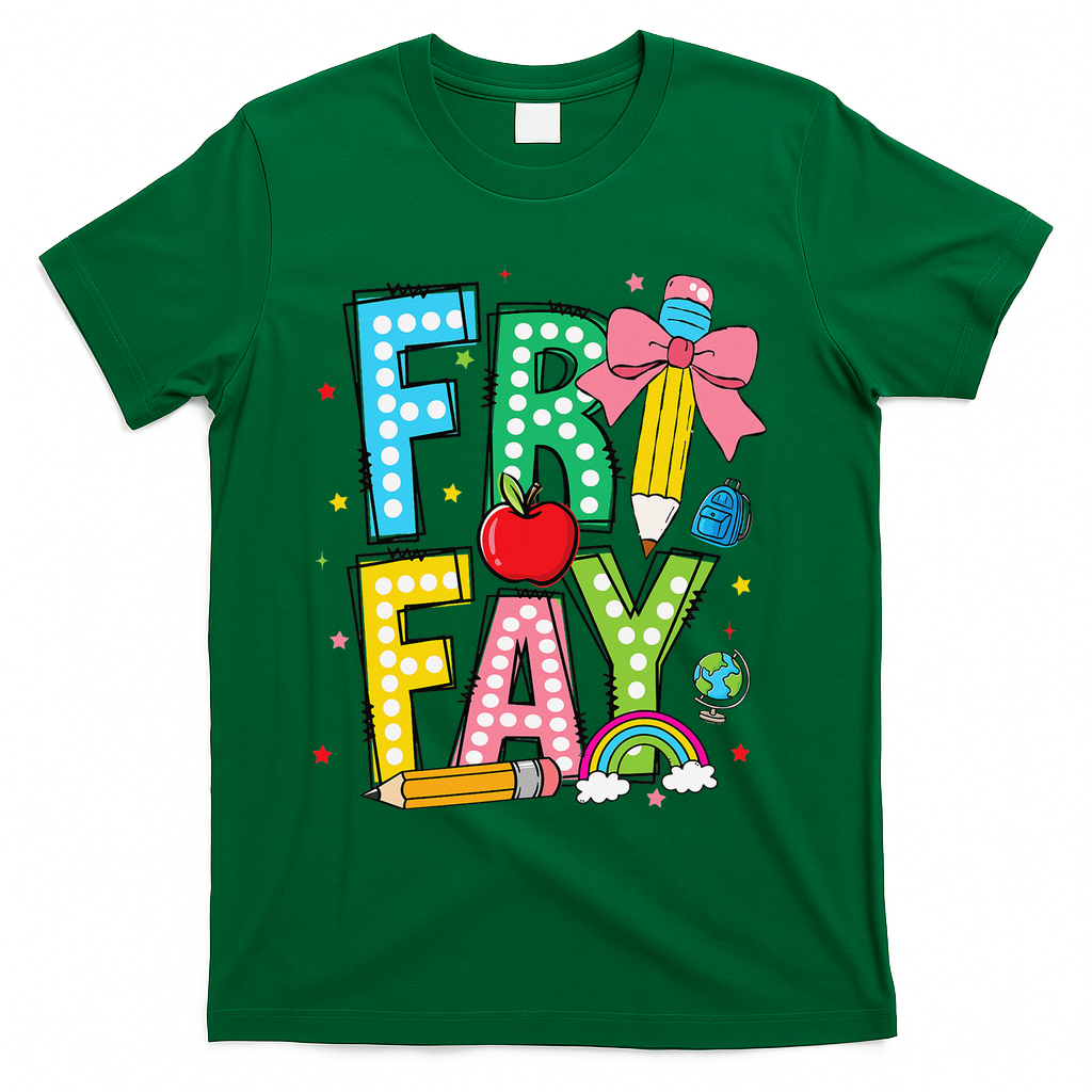 Happy Friyay Coquette Bow Friday Weekend Teacher T-Shirt - Green