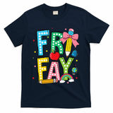 Happy Friyay Coquette Bow Friday Weekend Teacher T-Shirt - Navy