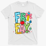 Happy Friyay Coquette Bow Friday Weekend Teacher T-Shirt - White