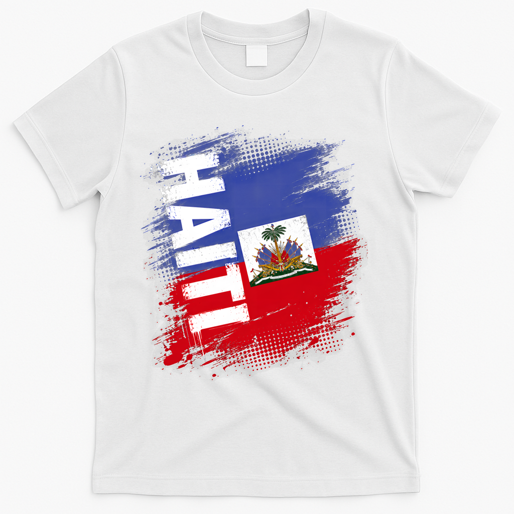 Haiti Fan Flag Jersey National Colors And Emblem T-Shirt - White
