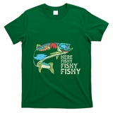Here Fishy Fishy Retro Nature Trout Fly Fishing Gift T-Shirt - Irish Green