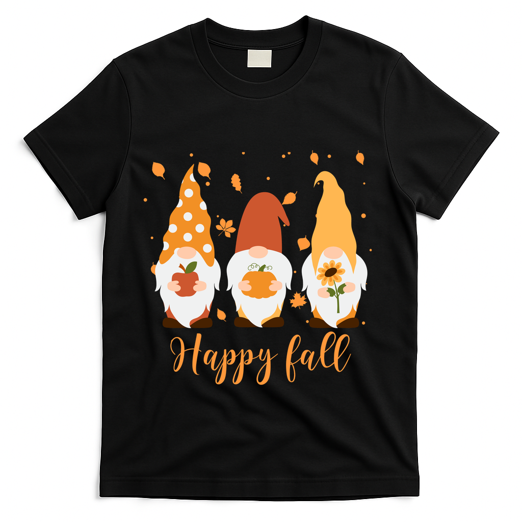 Happy Fall Gnome Festive Cute T-Shirt - Black